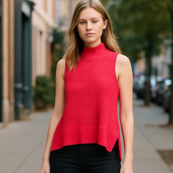 NWT French Connection Mozart Popcorn High Neck Sweater In Barberry - Picture 1 of 9